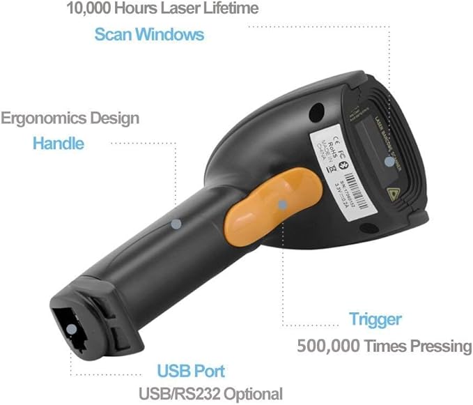 1D Wired Bar Code Scanners Readers for Computers PC, UNIDEEPLY USB Cable Laser Barcode Handheld, Hand Scanning Label UPC EAN Reader Gun Retails for Supermarket, Convenience Store, Warehouse, Black