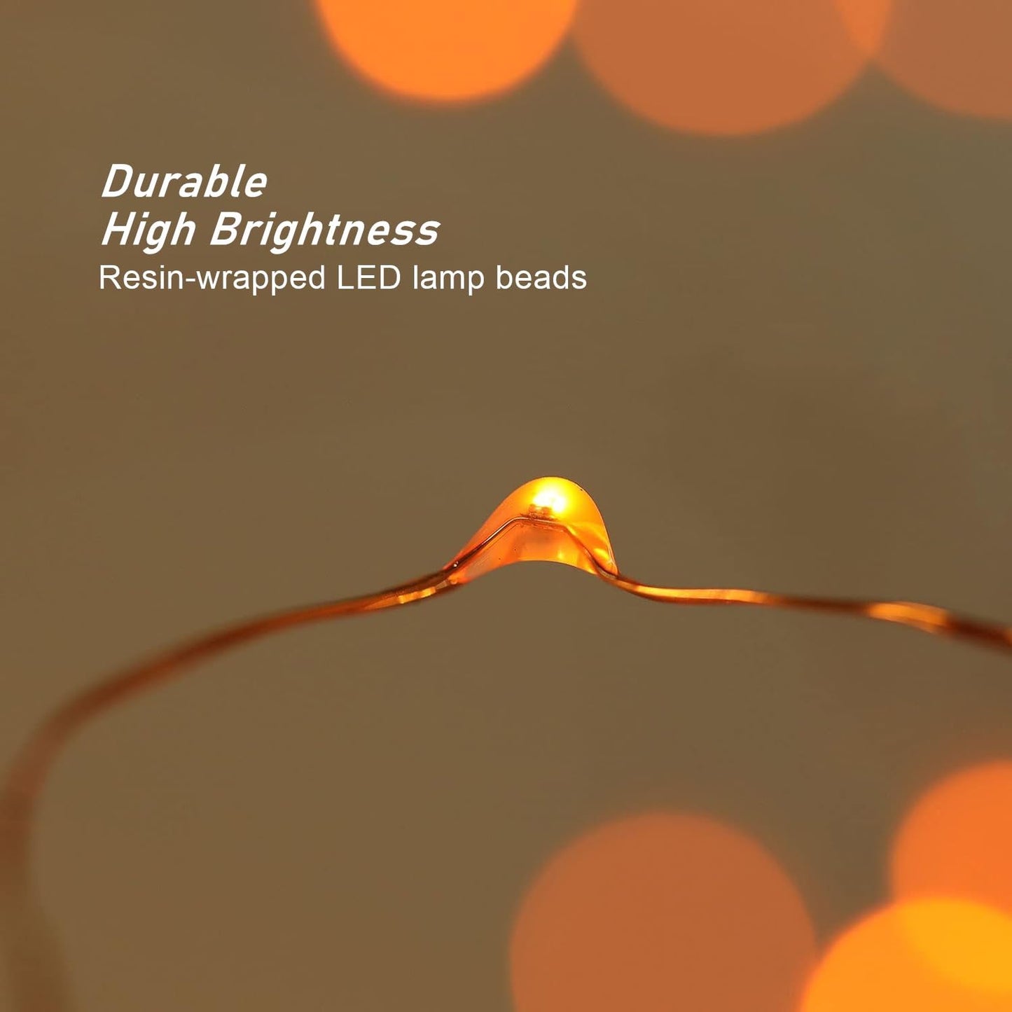 RUICHEN 16 Ft Copper Wire LED Fairy String Lights, 50 Lights, Battery Operated, 2 Pack, Orange, Model TB-5M50L