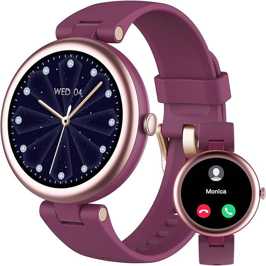 Fitness Tracker, Round Fitness Watches for Women with Bluetooth Call Heart Rate Monitor Sleep Tracker Calorie/Step Counter, Birthday Gift for Women Lady Mom Waterproof (Purple)
