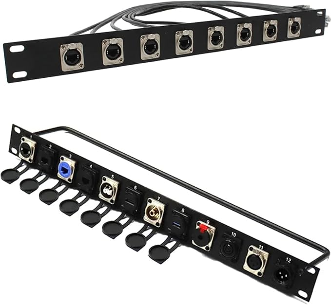 Harrisen 2PCS Hinged Rack Panel，1U12D XLR HDMI Audio Rack Mount Panel for 19 inches Audio Enclosure Server Computer Equipment Studio
