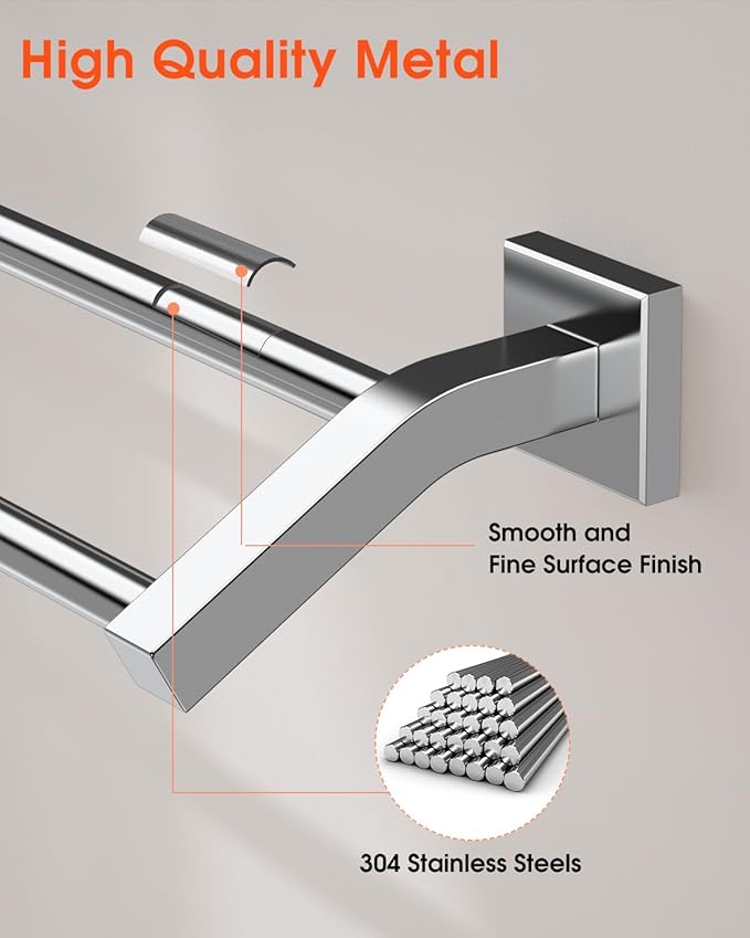 Alise Double Bath Towel Bars Towel Racks for Bathroom Lavatory,Wall Mount Towel Holder Heavy Duty SUS304 Stainless Steel Towel Hanger Towel Rail,GK9700-C Polished Chrome,28 Inch
