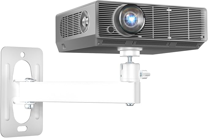 WALI Mini Porjector Wall Mount, Wall Projector Mount for 1/4" M4 M6 Screws, Fully Adjustable Projector Hanging Bracket Ceiling Mount Holder Holds up 4.4lbs, White (1330LM-PMWS)