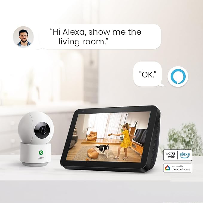 aosu 2K Security Camera Indoor, Baby Monitor Pet Camera One-Touch Call, Smart Motion Tracking, IR Night Vision, Compatible with Alexa, 2 Pack