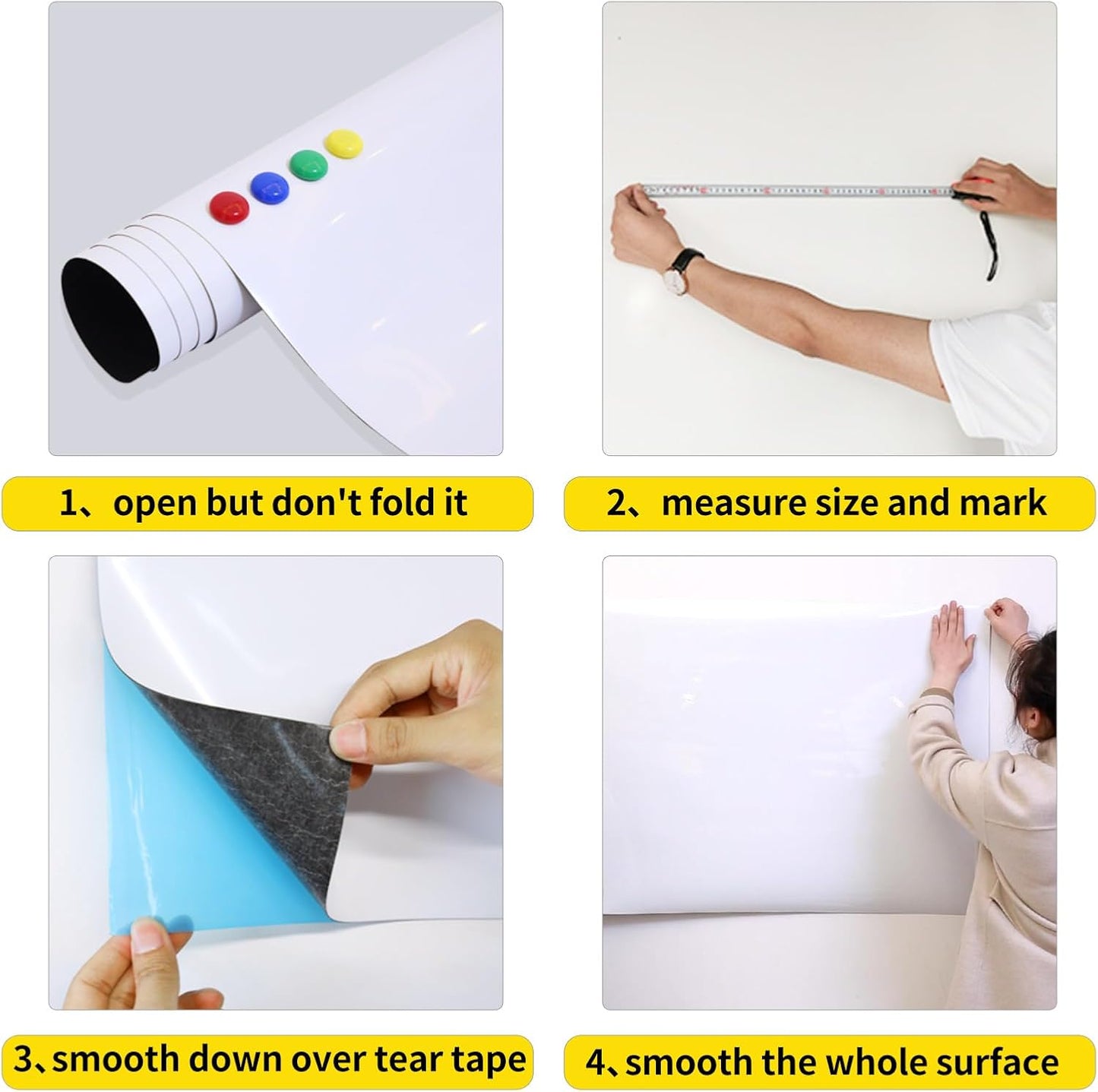 Magnetic Whiteboard Contact Paper 24" x 59" Peel and Stick Dry Erase White Board for Wall Self-Adhesive Decal Wallpaper Sticker for Office, Home, with Marker, Eraser and Magnet