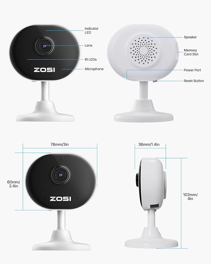 ZOSI Indoor Security Camera, 2Pack 1080P Home WiFi Camera with Phone App, Smart Motion Detection,2 Way Audio, Night Vision,C688 Baby/Pet Monitor,Memory Card/Cloud Storage,Works with Alexa,Plug-in