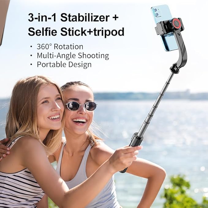 Phone Gimbal Stabilizer for Phone,Selfie Stick & Tripod with Remote Control | One-Touch Horizontal/Vertical Switch & 360° Rotation | Portable Design | Ideal for TikTok, YouTube, Vlog, Live Streaming