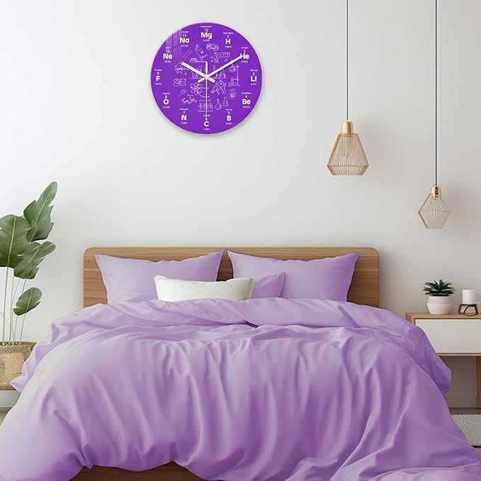 XNM Purple Glass Wall Clock Battery Operated 12 Inch Silent Non Ticking Wall Clock Round Analog Wall Clocks for Study Room