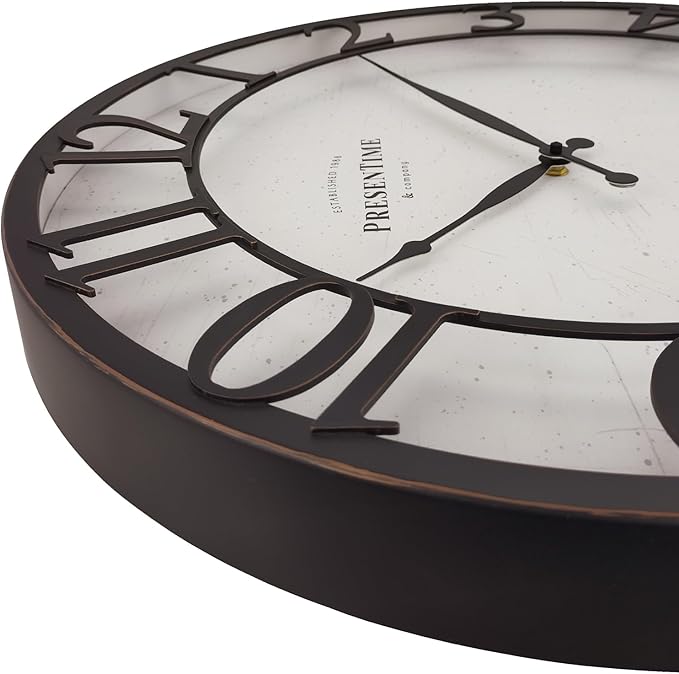 Presentime & Co 21" Farmhouse Series Wall Clock,Vintage Style, Retro Clock, Raised 3D Arabic Numeral, Oil Rubbed Bronze Finish. Wall Décor for Living Room and entryway.