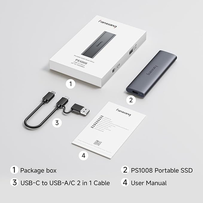 fanxiang 1TB External SSD - Portable SSD External Solid State Drive, 1000MB/s,USB 3.2 Gen2 Type-C, Aluminum Alloy, External Hard Drive for iPhone15/16,Android, Mac, Windows -PS1008NEW