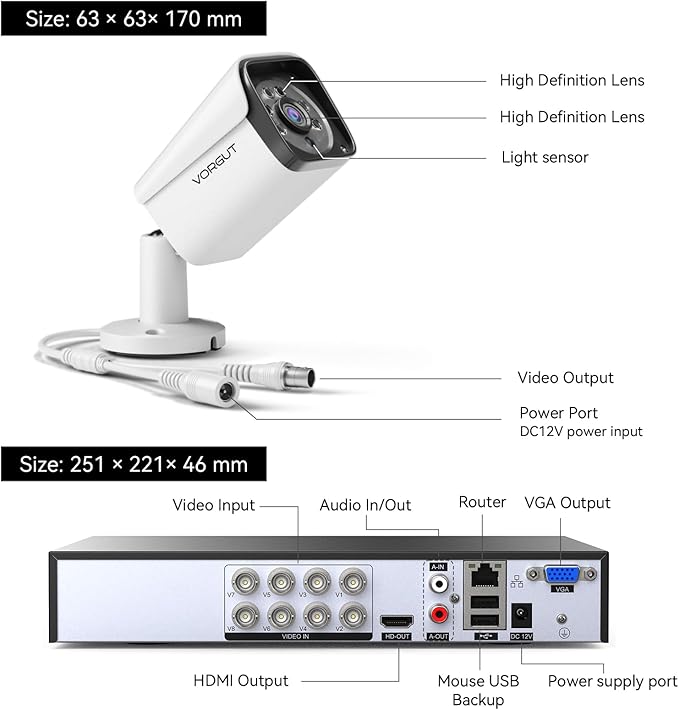 Wired Security Camera System, 8CH 5MP Lite CCTV Surveillance DVR Kit with 500G HDD, 4 x 3MP AHD Security Camera Outdoor, IP66 Waterproof Metal Shell,Remote Access,Smart Detection,24/7 Record