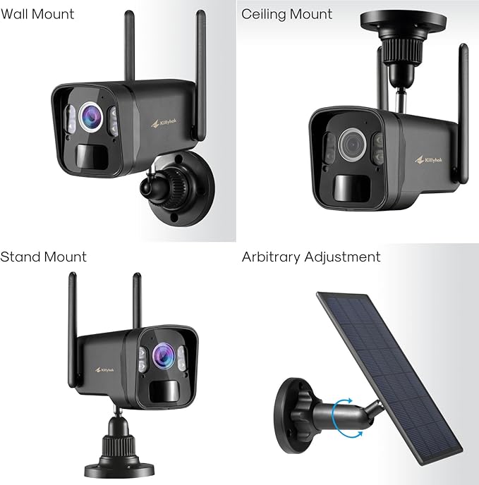 Kittyhok Solar Security Camera System, 4pcs Black 2K Wireless Solar Security Camera Outdoor, Human Detection, Spotlight, 10CH NVR, Local Storage, No Monthly Fee