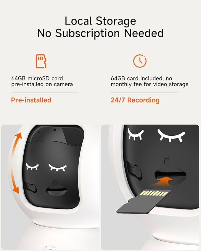 Smart 3K Indoor Dome Security Camera with AI Human/Pet/Facial Detection, 360° Pan-Tilt Coverage, 2-Way Audio, 2.4GHz 5GHz Dual-Band Wi-Fi - Includes 64GB SD Card & No Subscription Needed