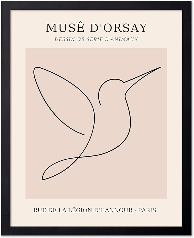 Poster Master Vintage Poster - Retro One Line Hummingbird Drawing Print - Bird Line Art - Minimal Gift for Him, Her, Animal Lover - Abstract Decor for Home, Office - 8x10 UNFRAMED Wall Art