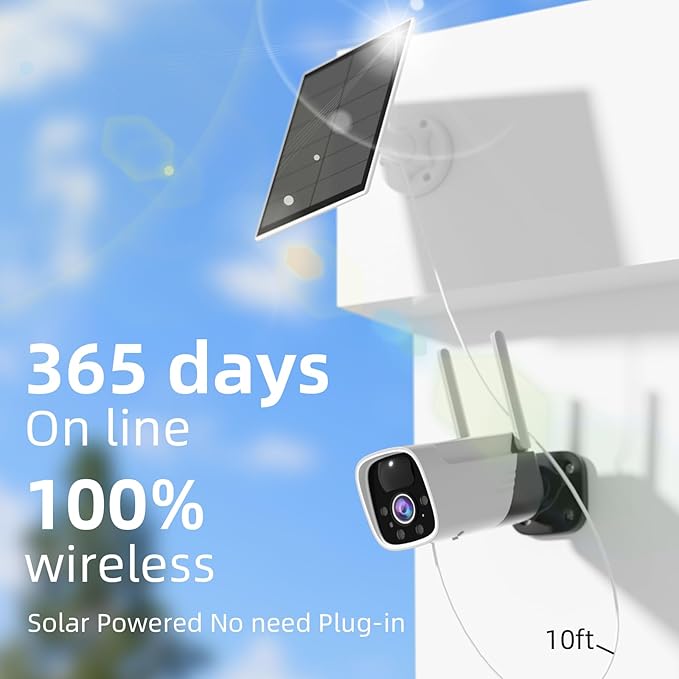 Rraycom 4 Pack Security Cameras Wireless Outdoor Solar Powered with AI Detection, 2K Color Night Vision Security Camera with 2 Way Audio, Alexa, No Monthly Fee, Spotlight & Siren, IP65 Waterproof