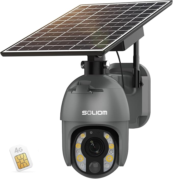 SOLIOM 5MP Security Camera Outdoor with 10X Optical Zoom, 4G LTE Cellular Security Cameras for Home Security with Battery & Solar Powered, Human Detection, Spotlight Color Night Vision, New S600-C10X