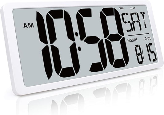 TXL 18.44" Large Digital Wall Clock with Backlight, Battery Operated Alarm Clock with Day, Date & Temperature, Jumbo Display Digital Count Up Down Timer Clock for Hoom,Classroom Room,Office