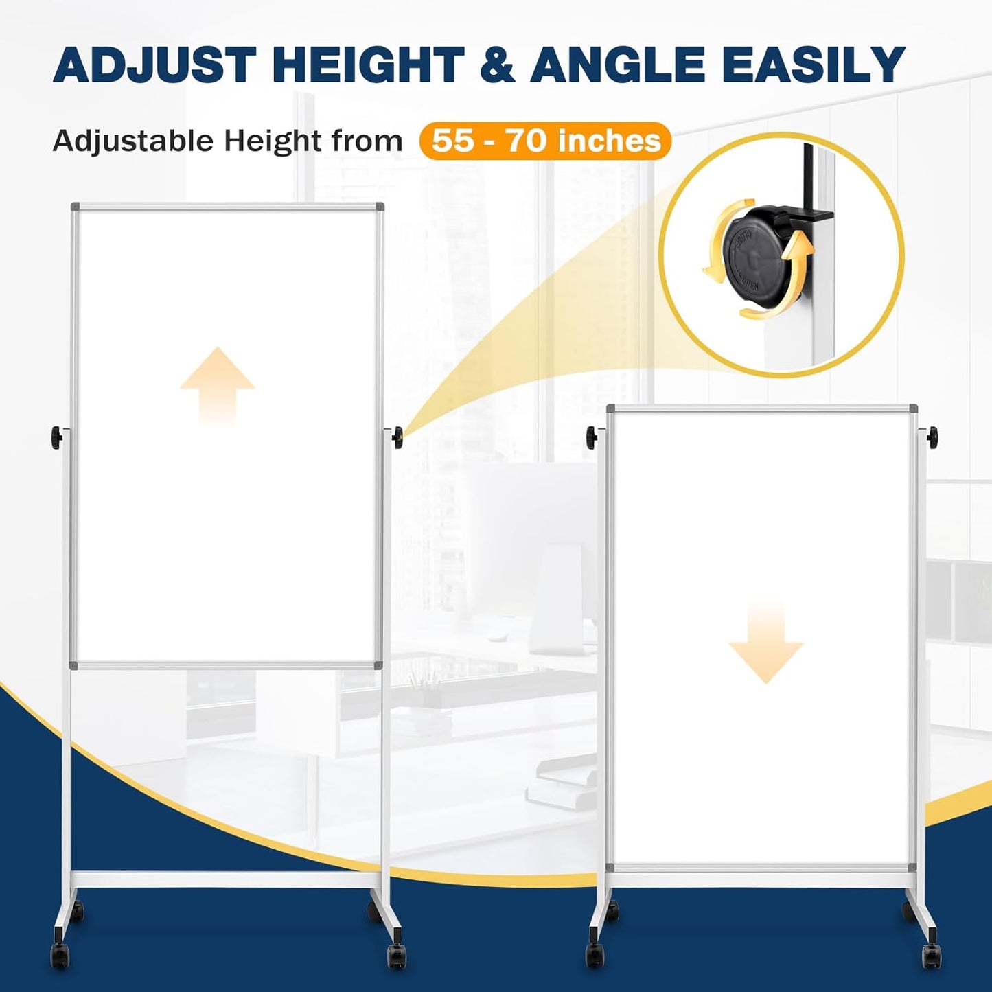 [13 Sq/ft] WALGLASS Double-Sided Rolling Whiteboard, 24"x40" Reversible Dry Erase Board with Stand, Magnetic White Board on Wheels, Standing Mobile Whiteboard, School Supplies, Classroom, Office, Home