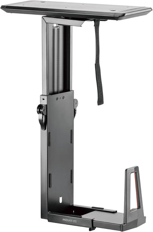 Mount-It! CPU Under Desk Mount Bracket Rack, Adjustable Computer Tower Desk Mount with Sliding Track, 33 lbs Capacity, Black