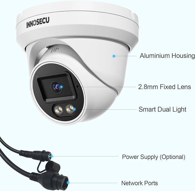 8MP Security PoE Camera Outdoor, 4K IP Dome Surveillance Camera, Smart Dual Light Color Night Vision, 2.8mm Lens Wide Angle 110°, Built-in Mic/Audio, Human/Vehicle Detection, IND8BD93B