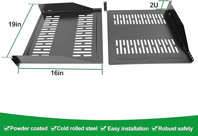 Server Rack Shelf-Universal Vented Rack Mount Cantilever Tray for 19" Network Rack & Cabinet - Heavy Duty Steel - Weight Capacity 95lb-2U H 16" D/ 2 Pieces Packaging GLOBALRACK (2U16, 2U16)