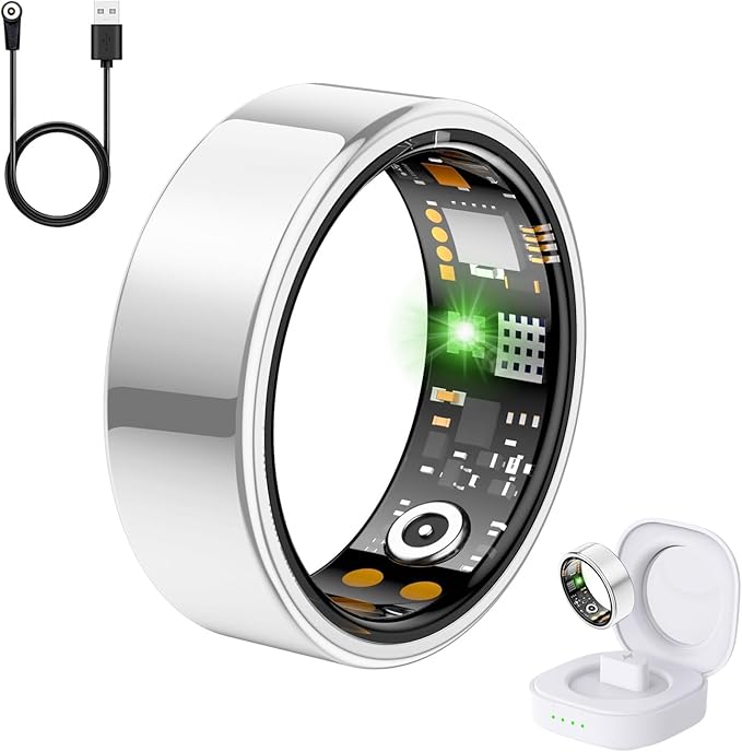 Health Tracker Ring, Smart Health Ring for Women Men with Heart Rate, Blood Oxygen, Sleep Monitor, Steps,Calories, No Subscription Fee, IP68 Waterproof Smart Ring for iPhone & Android (Silver, 11#)
