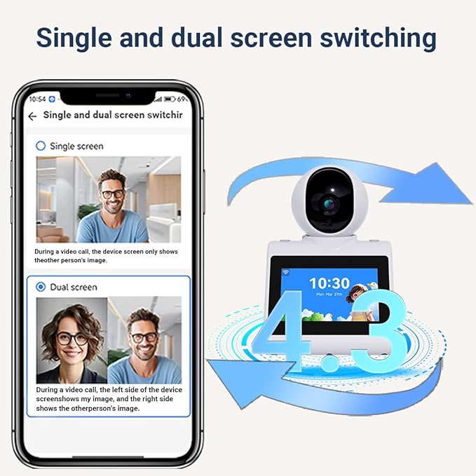 Indoor Home Security Camera,Pet Dog Camera,Two Way Video Camera with 4.3inch Big Screen,Nanny cam, Monitor for Baby/Elder/Nanny/Dog/pet with Phone App Dome Camera(Button Calling Version)