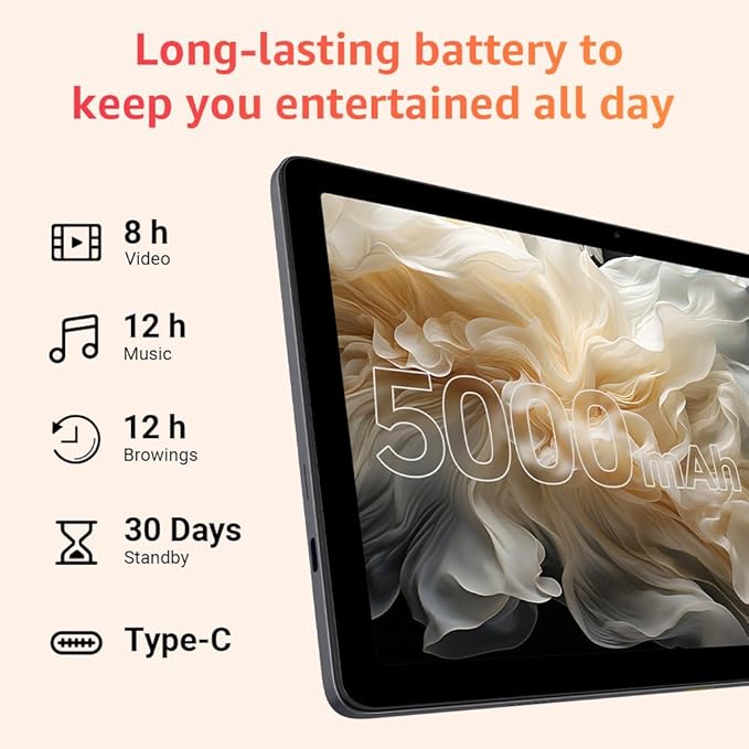 Tablet 10.1 inch, Android 14 Tablets with Octa-core Processor, 8GB + 64GB Storage Up to 1TB Expandable, HD IPS Screen, Long Battery Life, WiFi6, Fast & Portable Tablet for Work & Entertainment