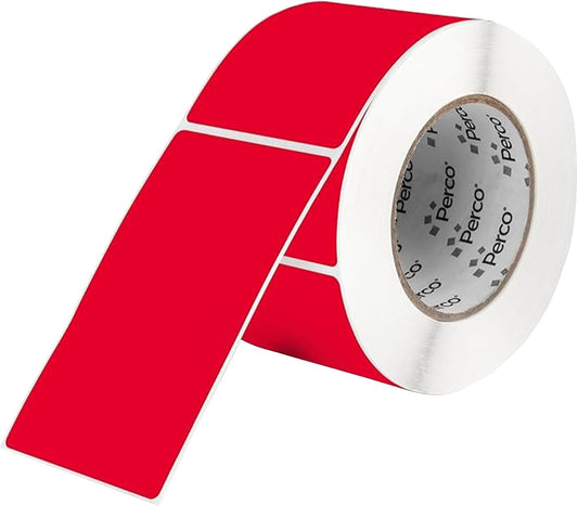 Perco Red Labels 3x5 Inch 500 Stickers/Roll with Easy Peel Perforation and Strong Adhesion for Inventory Management, Color Coding, Moving Boxes, Retail, Organizing & Crafts â Made in USA