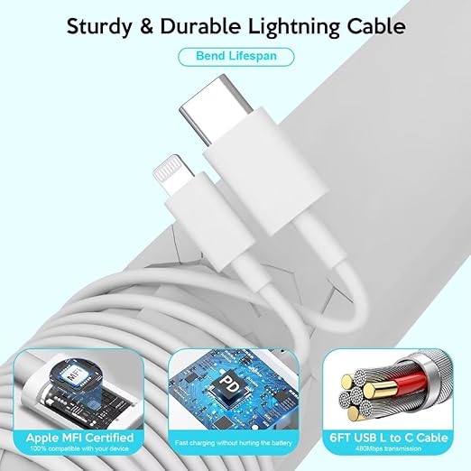 iPhone Charger 40W, USB C Charger,Dual Port 20W Type C Fast Charging Block,2-Pack 6ft MFi Certified USB-C to Lightning Cable for iPhone 14/13/12/12 Pro/12 Pro Max/11/11 Pro/11 Pro Max/XR/XS/X/8,iPad