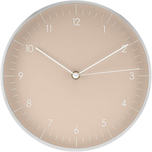 LUUK LIFESTYLE Modern Quartz Wall Clock with Silent Movement, Second Hand and Arabic Numerals, Deco for Kitchen, Bedroom, Office, Cream I Beige