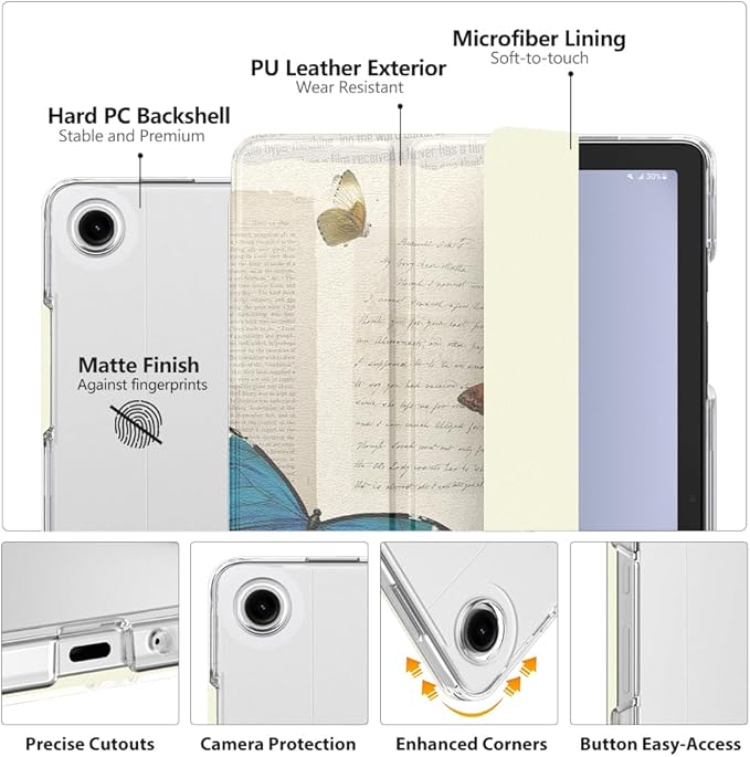 MoKo Case for Galaxy Tab A9+/A9 Plus 11 inch 2023, Slim Stand Protective Smart Cover with Hard PC Translucent Back Shell for Tab A9 Plus Tablet (SM-X210/X216/X218), Auto Wake/Sleep, Vintage Butterfly