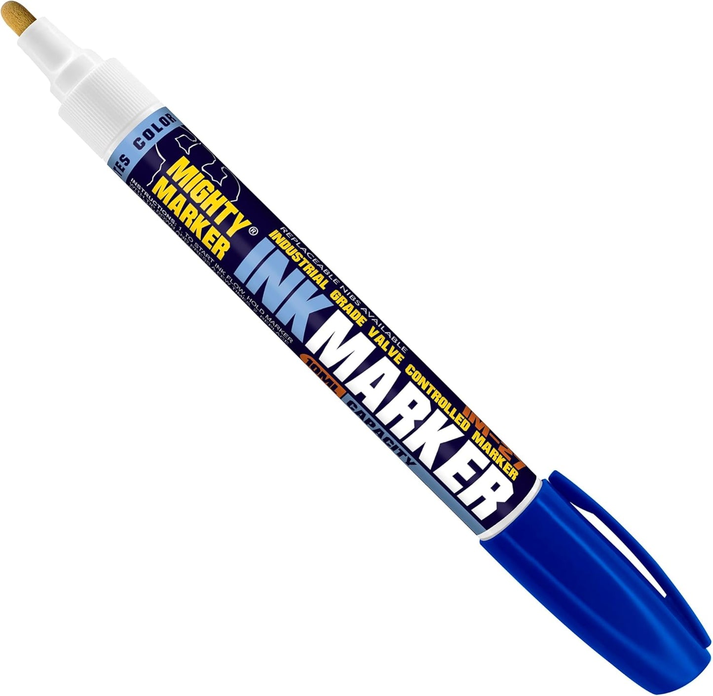 IM-27 Ink Marker, 2.3mm Medium Tip, Alcohol-Based Quick-Dry Permanent Ink, Waterproof, Safe for Most Surfaces, Clip Cap, 6 Bonus Tips, Valve Action, 10ml, 6 Pack (Blue)