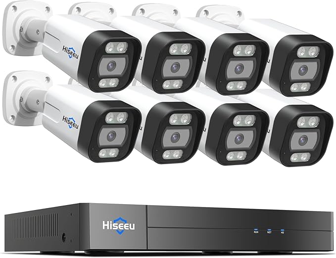 [Human Vehicle Detection] Hiseeu PoE Security Camera System,8PCS 5MP IP Security Camera for Indoor Outdoor,4K PoE NVR 16CH Expandable with 3TB Hard Drive,Person/Vehicle Detect,Audio Video Monitoring
