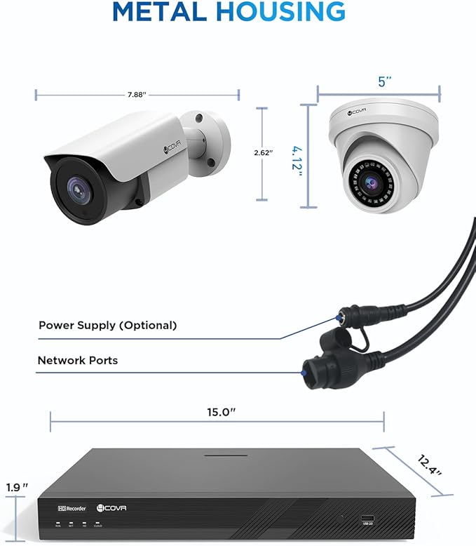 4COVR 4K 16 Channel PoE Security Camera System for Business, Ultra-HD NVR 4TB HDD, Human Vehicle Detection, 8 Dome 8 Bullet 8MP IP67 Commercial IP Camera, Night Vision, 24/7 Recording, LYH37E8M1616