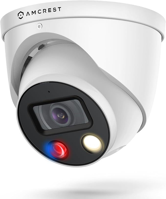 Amcrest UltraHD 4K (8MP) IP POE AI Camera, 4K @30fps, 98ft Night Color Vision F1.0, Security Outdoor Turret Camera, Vehicle & Human Detection, Active Deterrents, Two-Way Audio, IP8M-DT3949EW-3AI