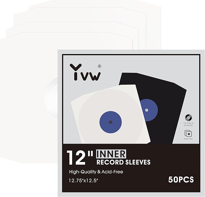 YVW 50Pcs Vinyl Record Inner Sleeves, White Kraft Paper Record Sleeves with Poly Lined for 12" Records, Corner Cut Design Acid Free Album Covers, Vinyl Record Album Covers LP Jacket Protective