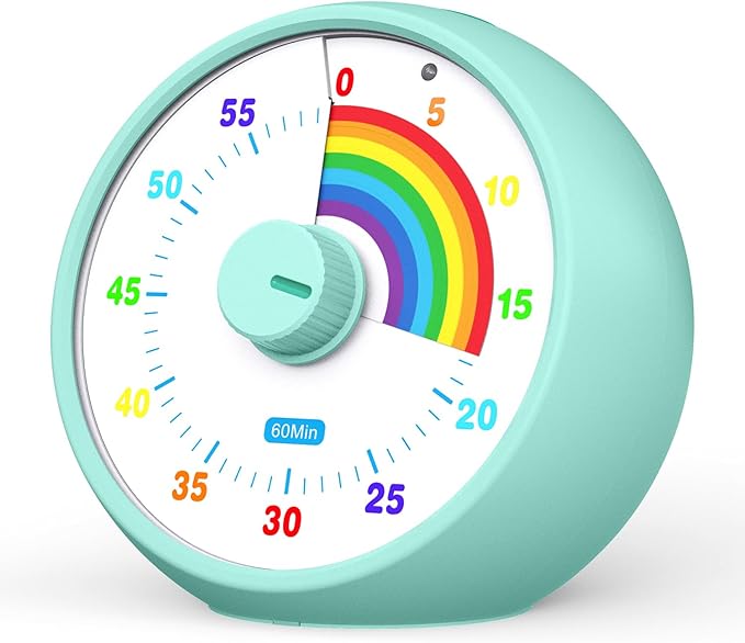 Visual Timer for Kids, 60-Minute Countdown Timer for Classroom Office Kitchen, Desk Timer Kids Time Management Tools with Silent Operation, Pomodoro Time Rainbow Pattern(Tiffany)