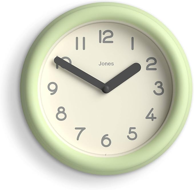 JONES CLOCKS® Fuze Wall Clock | Small Round Clock | Matcha Green | Playful Modern Design with Soft sculptural Presence | Ideal for Kitchens Living Rooms Kid's bedrooms