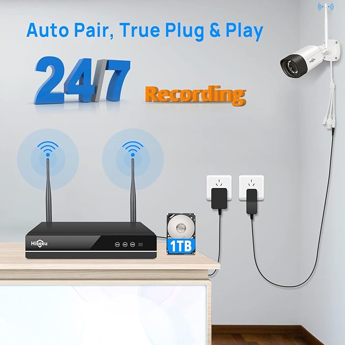 Hiseeu WiFi Security Camera System,【5MP Spotlight, 3TB Hard Drive】 Power Cord Cameras,Extenable 16CH, Outdoor IP66 Waterproof,Color Night Vision, Motion Alert,24/7 Time Record,Two Way Audio