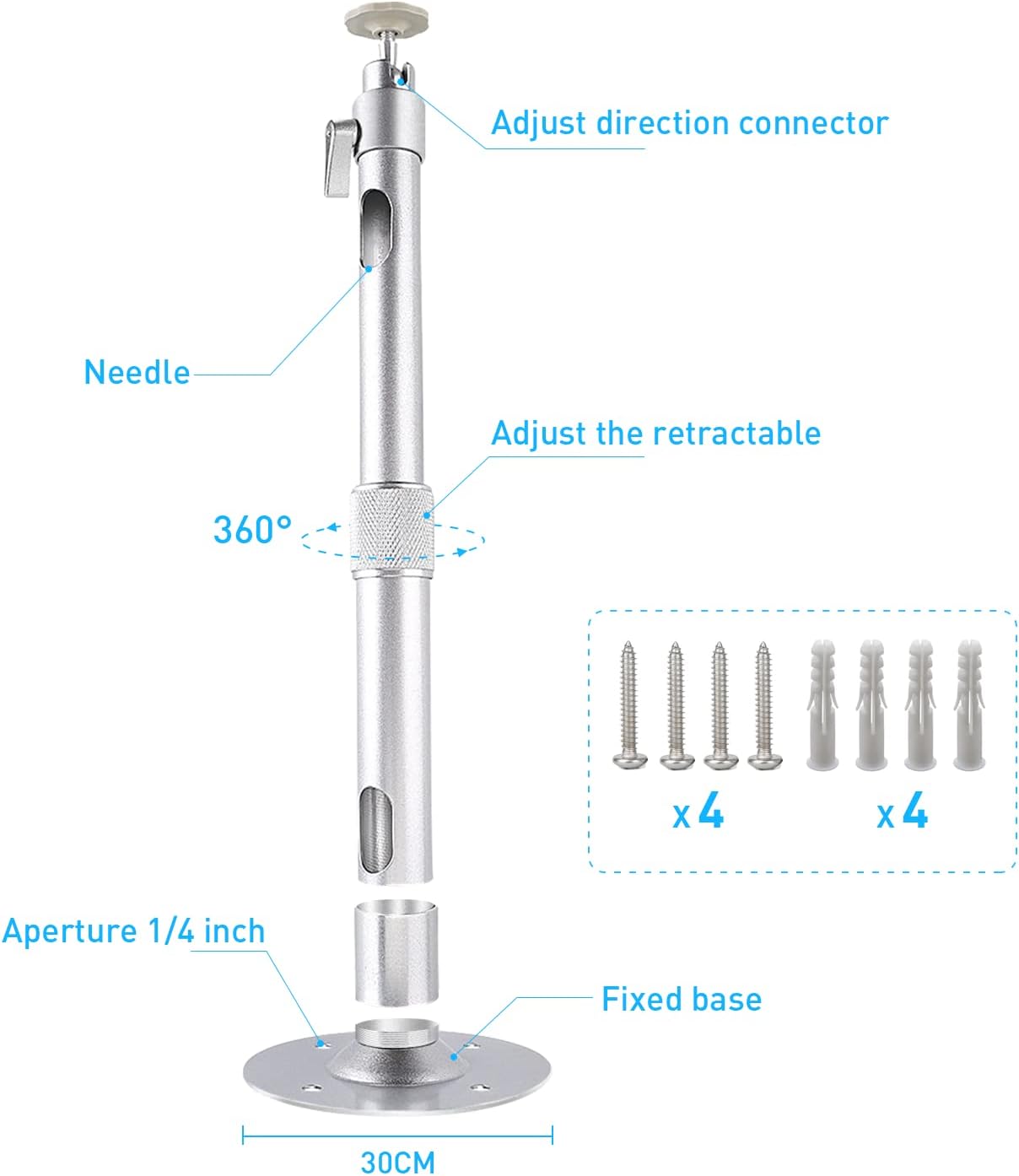NIERBO Universal Projector Wall Ceiling Mount Hanger 360° Rotatable Head with Extendable Length 11.8 Inch to 19.7 Inch Mounting Bracket