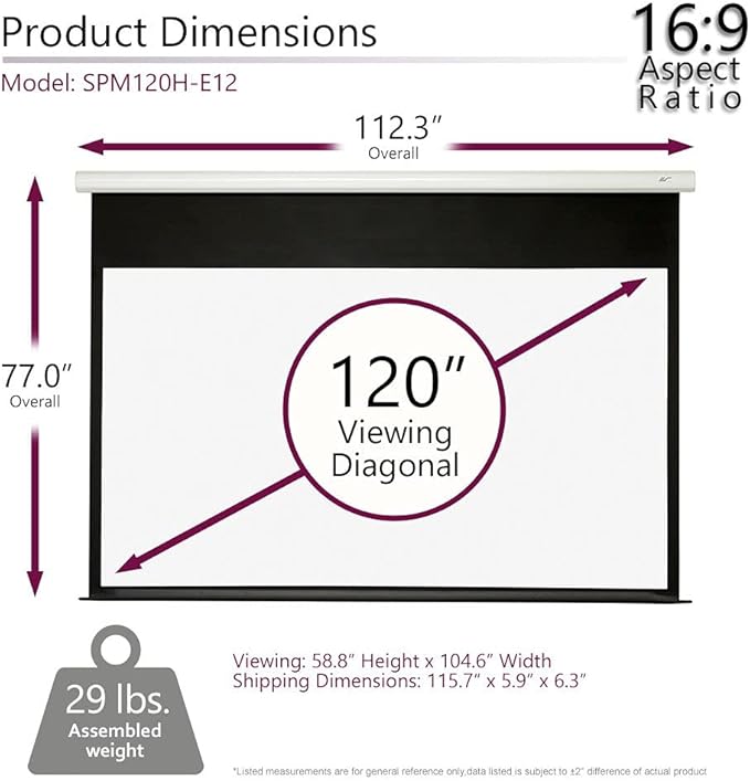 Elite Screens Spectrum2, 120-inch 16:9, 12-inch Drop, Electric Motorized Drop Down Projection Projector Screen, SPM120H-E12
