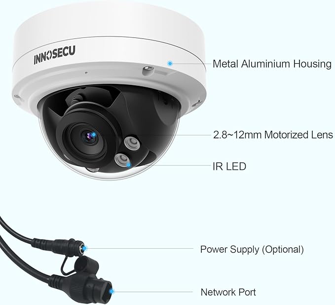 Vandal-Proof Dome PoE Camera 5MP, Outdoor Security Surveillance Camera, Motorized Lens 2.8~12mm, Night Vision Up to 120ft, Built-in Mic, Human/Vehicle Detection, No PT Supported, IND5GR57Z