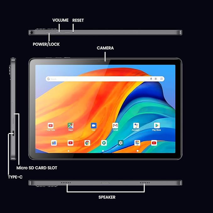 Azeyou Tablet 10.1 inch, Android 14 Tablet, 8GB 128G Computer Tablets, Octa Core Processor 6000mAh Battery, 1280x800 IPS Touch Screen, 5+8MP Dual Camera, Bluetooth,GMS, WiFi (Metal Gray)