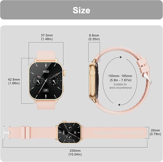 Smart Watches for Men Women, 1.85'' AMOLED HD Fitness Tracker with 100+ Sports Modes, Smartwatches with Bluetooth Call/Heart Rate/Sleep Monitor/Pedometer, IP68 Waterproof Watch for Swimming, Gold