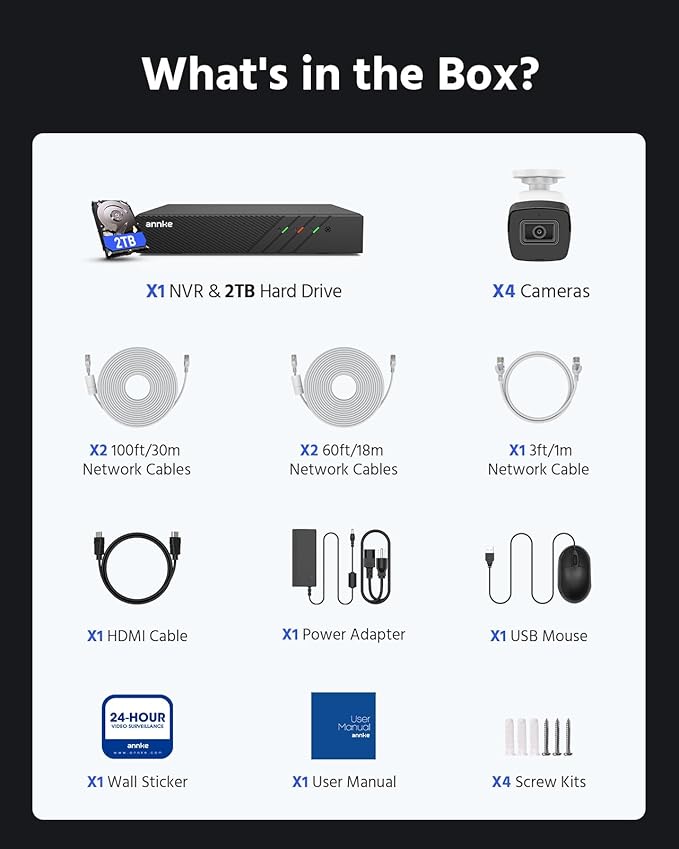 ANNKE H500 8CH 4pcs 3K 5MP Camera PoE Security System, H.265+ NVR with 2TB Hard Drive, Outdoor Bullet IP Cam, Color Night Vision, Built-in Mic&SD Card Slot, Smart Motion Detection, Works with Alexa