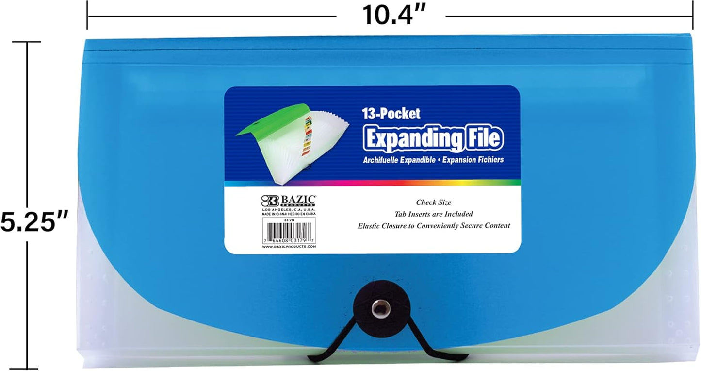 BAZIC Expanding File Folder 13 Pockets, Coupon Size Plastic File Folders w/Color Tabs Pocket, Home Office Supplies, Check Bills Receipts Organizer, 72-Packs