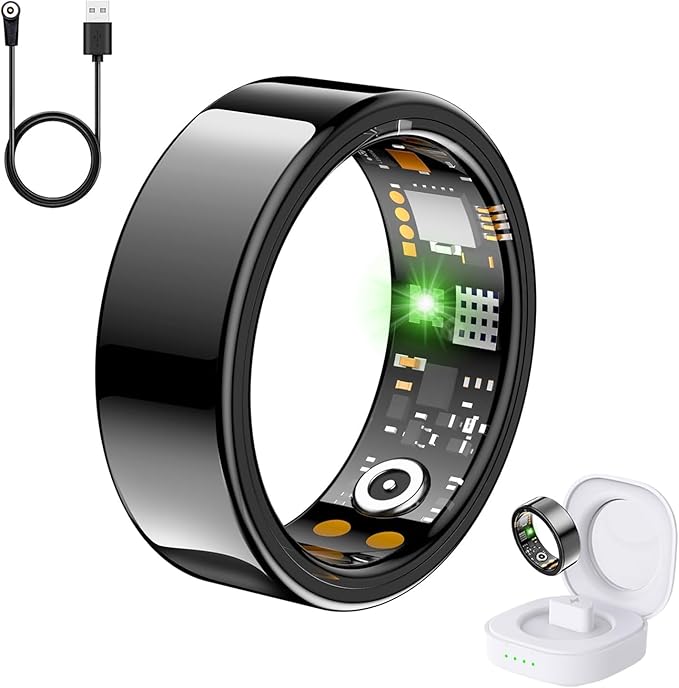 Health Tracker Ring, Smart Health Ring for Women Men with Heart Rate, Blood Oxygen, Sleep Monitor, Steps,Calories, No Subscription Fee, IP68 Waterproof Smart Ring for iPhone & Android (Black, 11#)