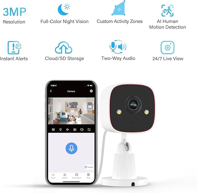 Jennov 2K Security Cameras, WiFi Indoor Cameras for Home Security, Plug in Powered Pet Cams, Dual-Band (5GHz/2.4GHz), Color Night Vision, 2-Way Audio, Human Motion Detection, IP66 Waterproof Outdoor