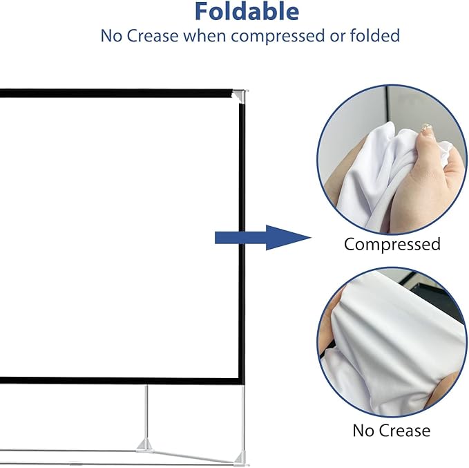 Projector Screen and Stand 150 inch Large Outdoor Projection Screen 16:9 HD 4K Portable Projection Movie Screen with Carry Bag Foldable Anti Crease Windproof Design for Home Theater Backyard Cinema