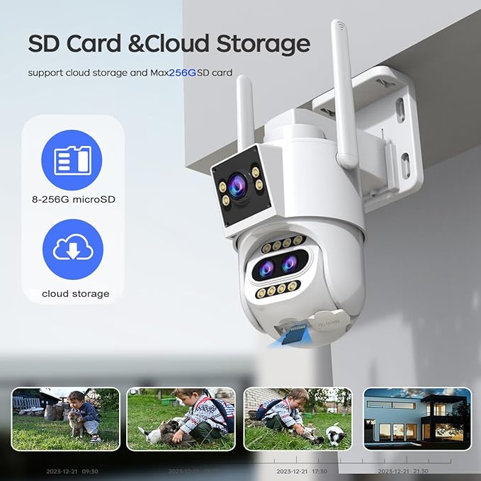 JOOAN Outdoor Security Camera 2Kx3 3Lens 2 Screen【10X Optical Zoom & Auto Tracking】 Home Surveillance IP Cam 360°PTZ 2.4G WiFi Wired IP66 Waterproof Motion Alert,8-256G Card/Cloud Storage,Siren Alarm